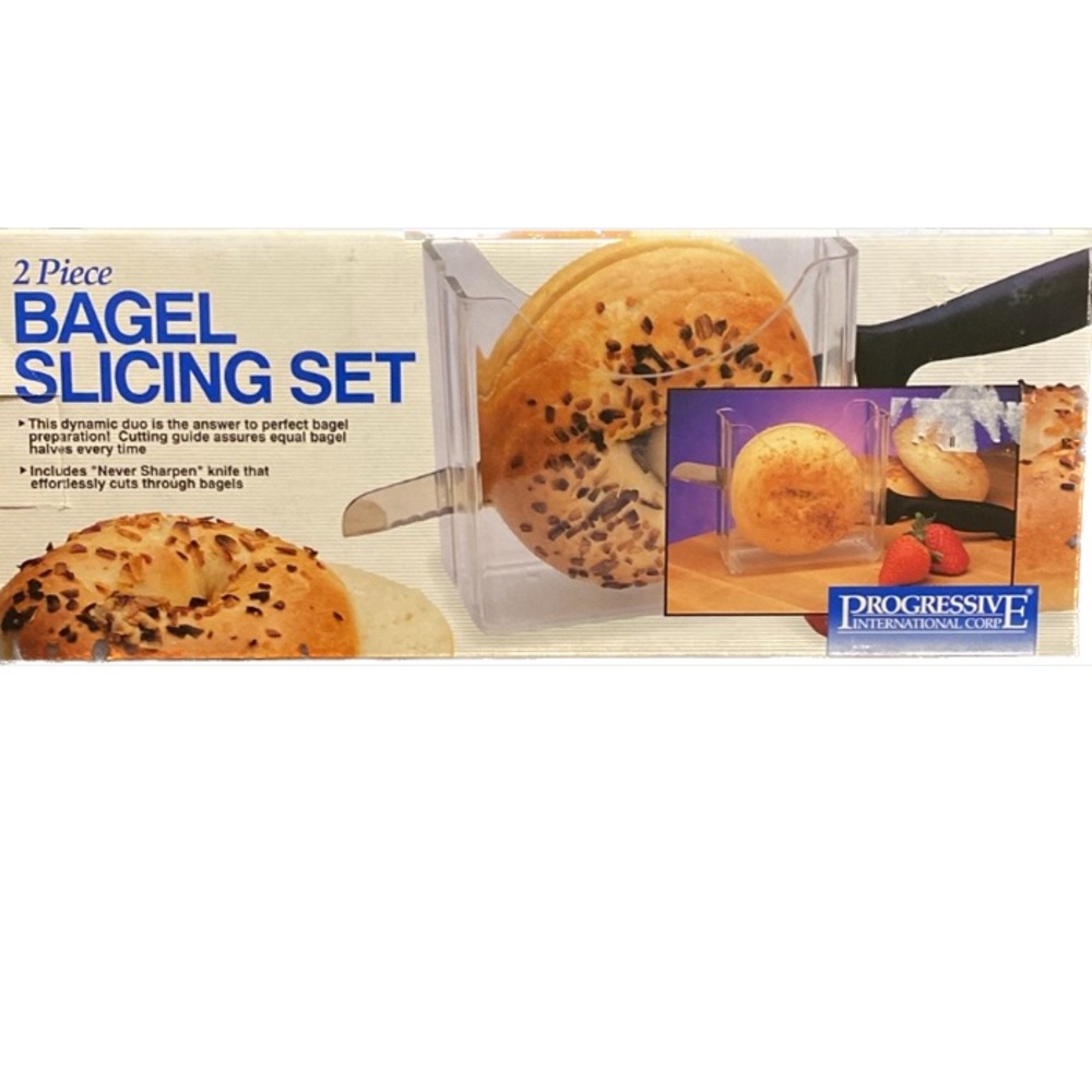 Progressive International  2 Piece Clear Acrylic Bagel Slicing Set Holder + NEW